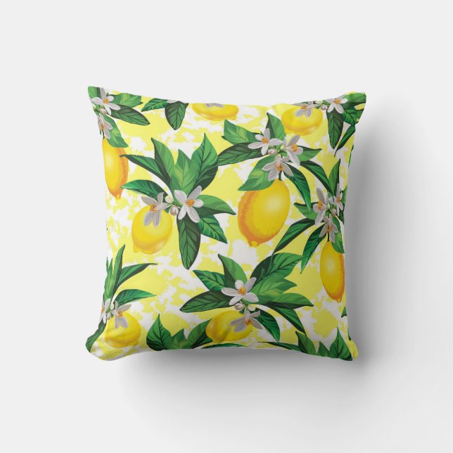 Lemon Fantasy: Creative Floral Pattern Cushion (Front)