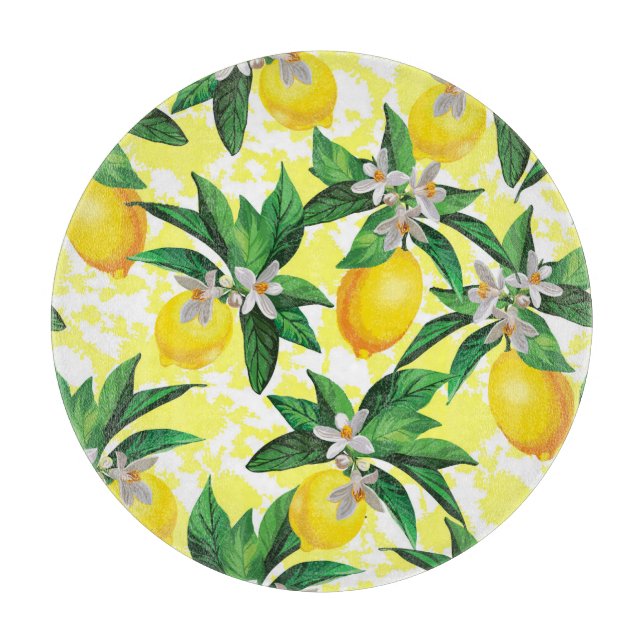 Lemon Fantasy: Creative Floral Pattern Cutting Board (Front)
