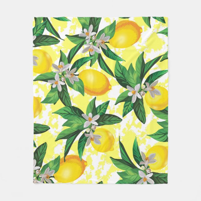 Lemon Fantasy: Creative Floral Pattern Fleece Blanket (Front)