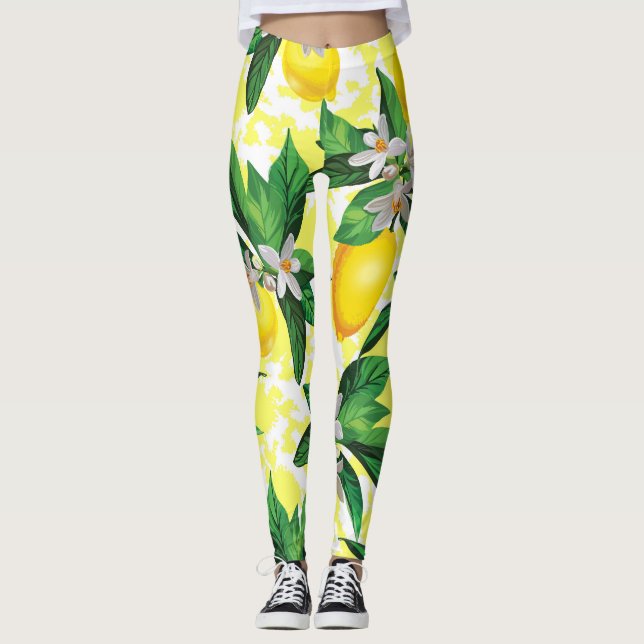 Lemon Fantasy: Creative Floral Pattern Leggings (Front)
