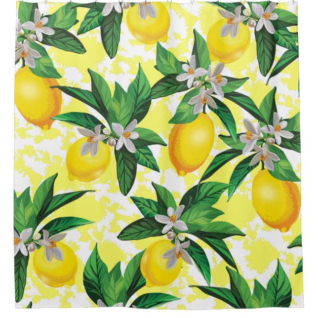 Lemon Fantasy: Creative Floral Pattern Shower Curtain (Front)