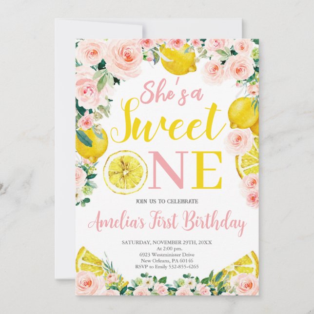 Lemon First Birthday, Citrus Birthday Party Invitation (Front)