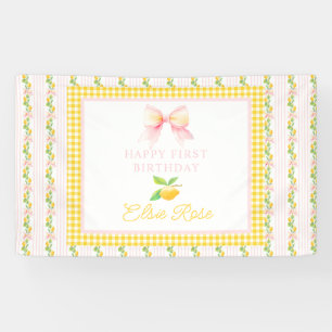 Lemon first birthday vinyl banner grandmillennial