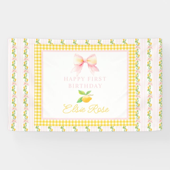 Lemon first birthday vinyl banner grandmillennial (Horizontal)