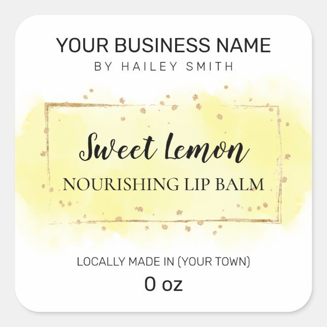 Lemon Flavour Yellow Lip Balm Square Sticker (Front)