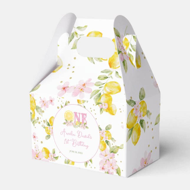 Lemon Floral 1st Birthday Favour Box (Front Side)