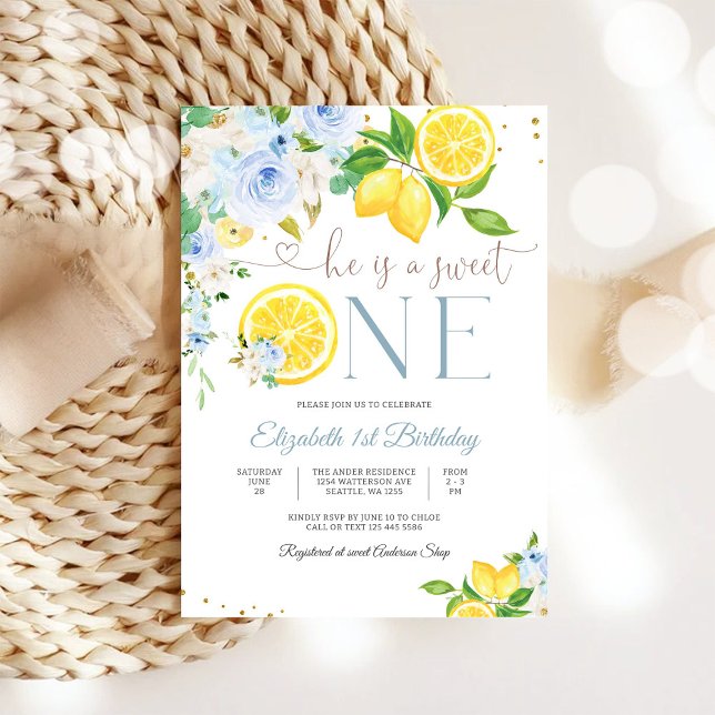 Lemon Floral 1st Birthday Invitation (Creator Uploaded)