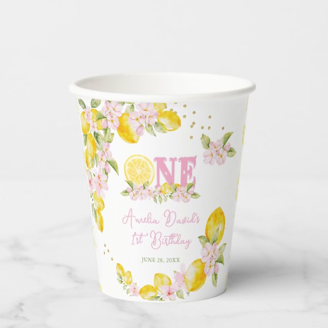 Lemon Floral 1st Birthday Paper Cups (Front)