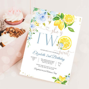 Lemon Floral 2nd Birthday Invitation