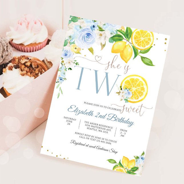 Lemon Floral 2nd Birthday Invitation (Creator Uploaded)