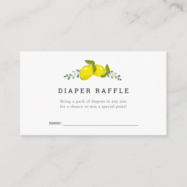 Lemon Floral Baby Shower Diaper Raffle Ticket Enclosure Card (Front)