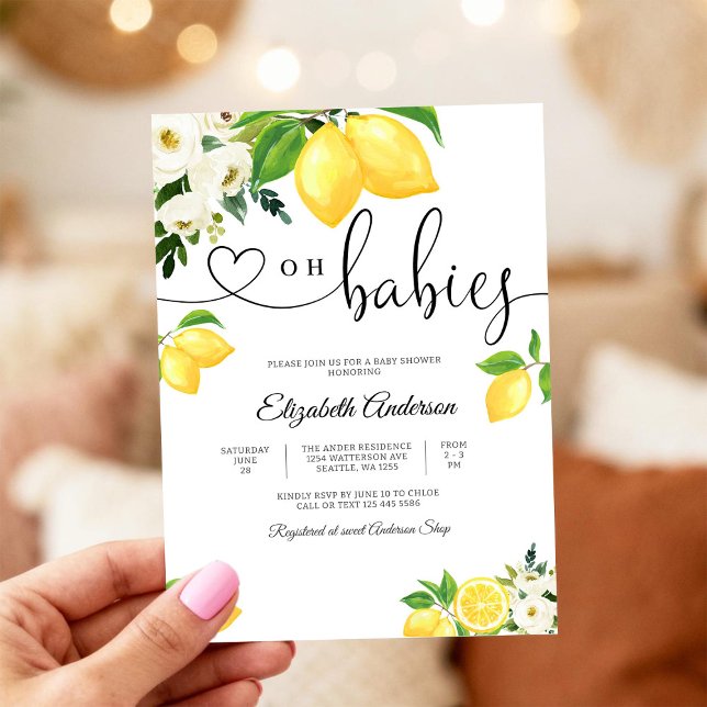 Lemon Floral Baby Shower Invitation (Creator Uploaded)