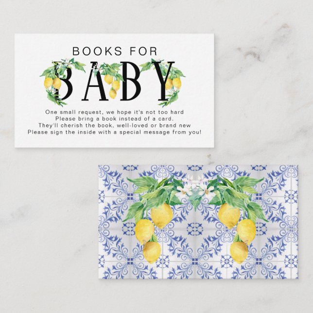 Lemon Floral Blue White Citrus Books for Baby Enclosure Card (Front/Back)