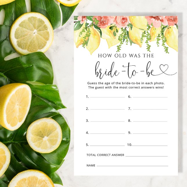 Lemon Floral Bridal How Old Was the Bride Game (Creator Uploaded)