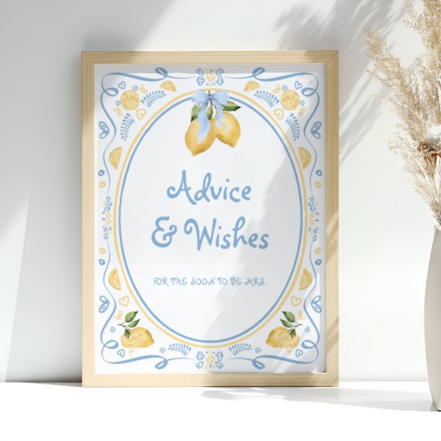 Lemon Floral Bridal Shower Advice and Wishes Poster (Creator Uploaded)