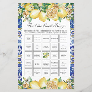 Lemon Floral Bridal Shower Find the Guest Bingo 