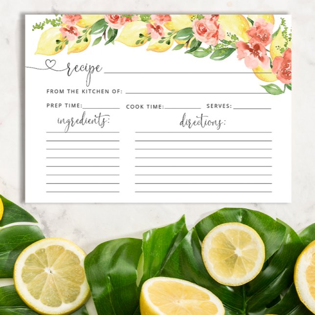 Lemon Floral Bridal Shower Recipe Card (Creator Uploaded)