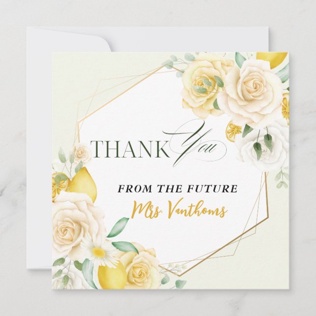 Lemon Floral Bridal Shower Thank You Card (Front)