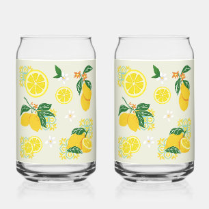 Lemon Floral Can Glass