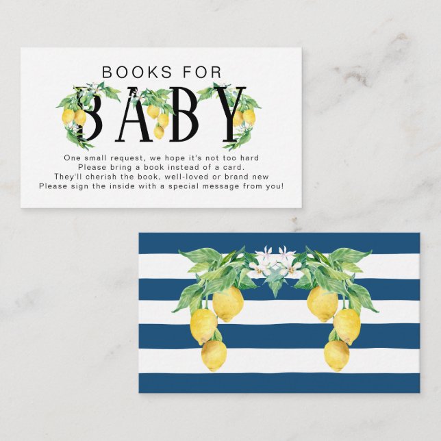 Lemon Floral Citrus Blue White Books for Baby Enclosure Card (Front/Back)