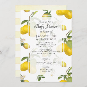 Lemon Floral Citrus Foliage Greenery Baby Shower Invitation
