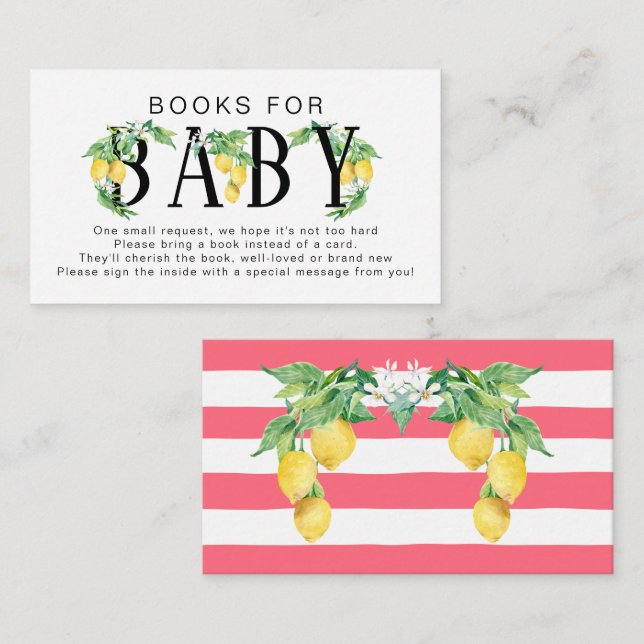 Lemon Floral Citrus Foliage Pink Books for Baby Enclosure Card (Front/Back)