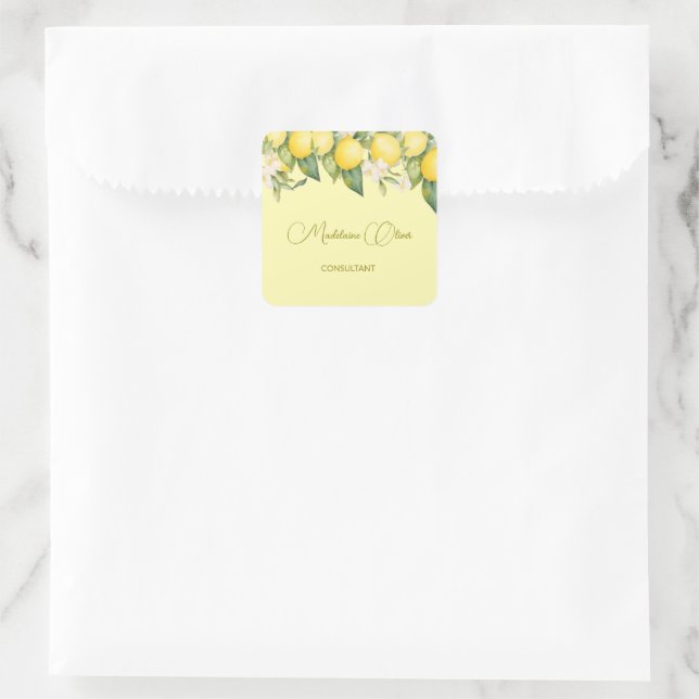 Lemon Floral Citrus Modern Yellow Business Square Sticker (Bag)