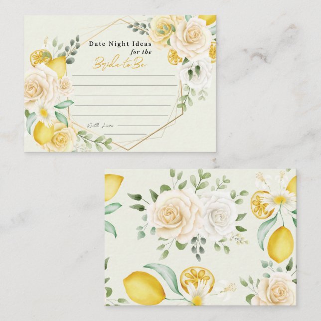 Lemon Floral Date Night Ideas Bridal Shower  Enclosure Card (Front/Back)