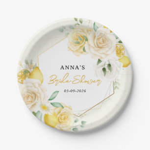 Lemon Floral Eucalyptus Floral Bridal Shower  Paper Plate