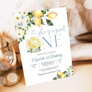 Lemon Floral First Birthday Invitation