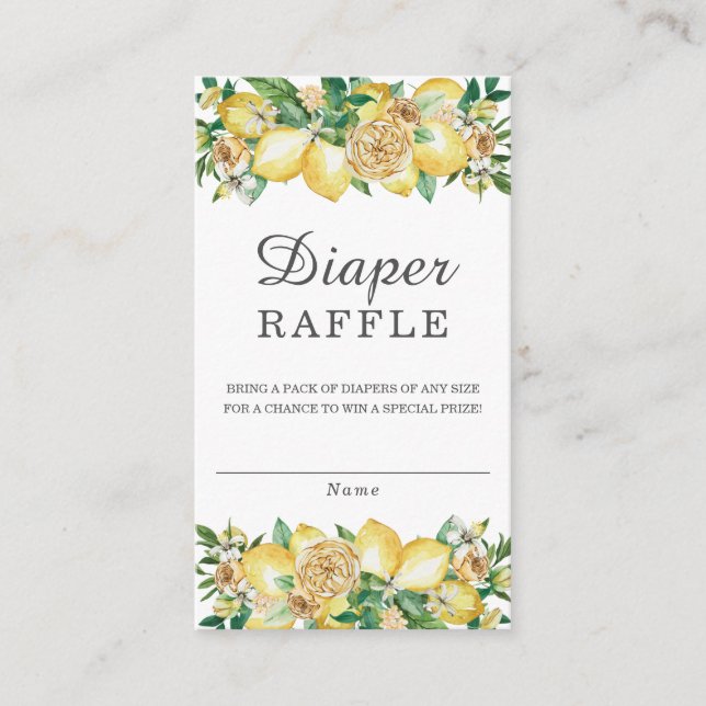 Lemon Floral Greenery Baby Shower Diaper Raffle Enclosure Card (Front)