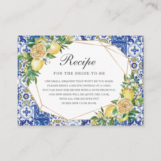 Lemon Floral Greenery Bridal Shower Bring Recipe  Enclosure Card (Front)