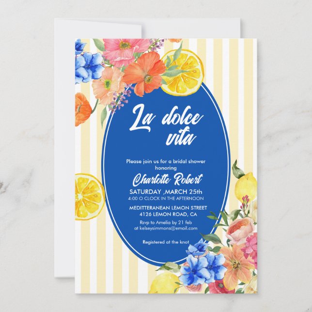 Lemon floral italian summer Bridal shower Invitation (Front)