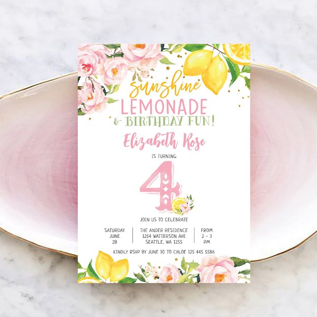 Lemon Floral Kids Birthday Invitation (Creator Uploaded)
