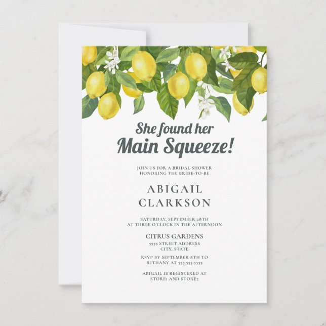 Lemon Floral Main Squeeze Bridal Shower Invitation (Front)