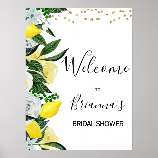 Lemon Floral Main Squeeze Bridal Shower Welcome  Poster (Front)