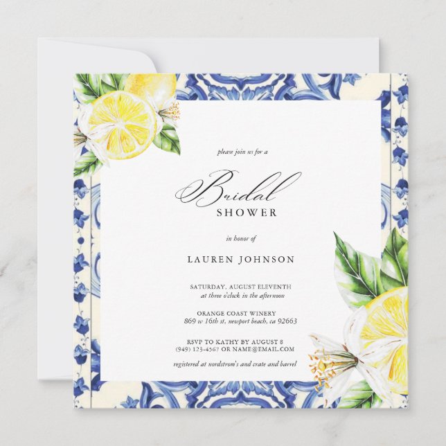 Lemon Floral Mediterranean Bridal Shower Invitation (Front)