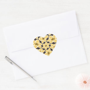 Lemon Floral Patterns Heart Sticker