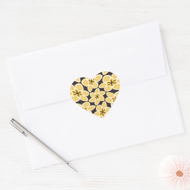 Lemon Floral Patterns Heart Sticker (Envelope)
