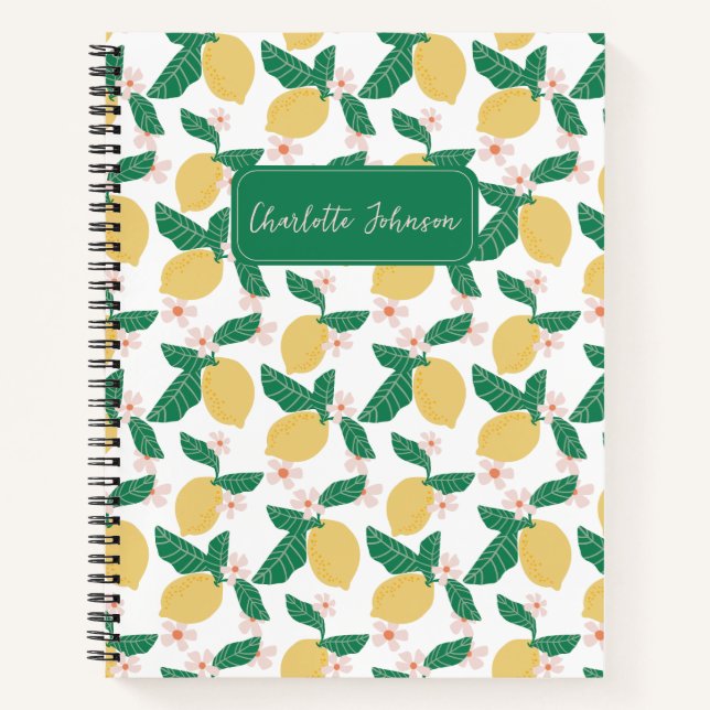 Lemon Floral Personalised Notebook (Front)