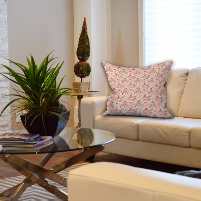 Lemon  Floral pink Peony rustic Pattern  Cushion (Creator Uploaded)