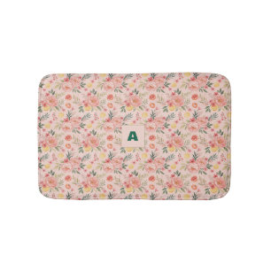Lemon Floral pink Peony rustic Pattern monogram Bath Mat