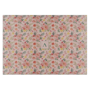 Lemon  Floral pink Peony rustic Pattern monogram Cutting Board