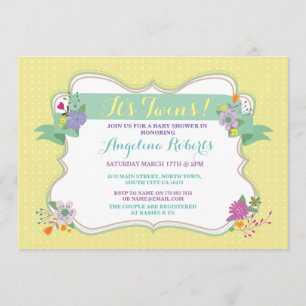 Lemon Floral Polka Dot Twins Baby Shower Invite
