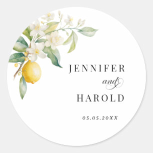 Lemon Floral Wedding Favour Classic Round Sticker