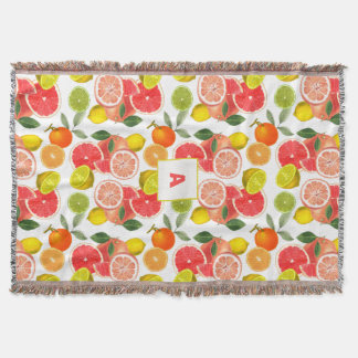 Lemon  Floral white daisy Pattern monogram Throw Blanket