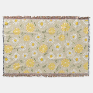Lemon  Floral white daisy Pattern  Throw Blanket