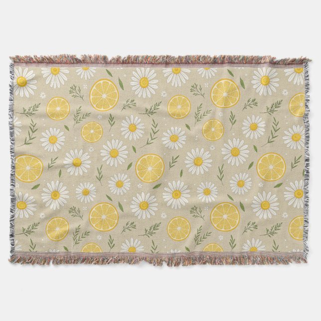 Lemon  Floral white daisy Pattern  Throw Blanket (Front)