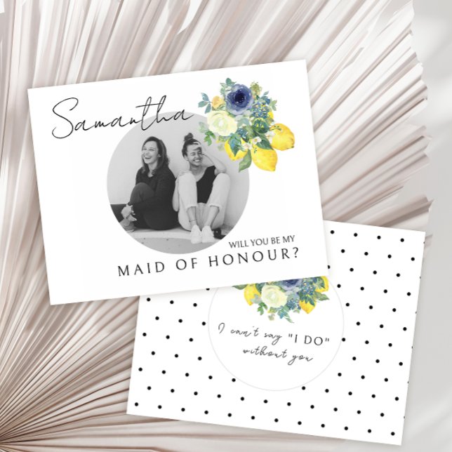 Lemon floral Will you be my Maid of honour photo  Thank You Card (Creator Uploaded)