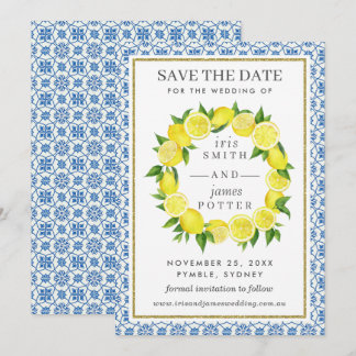 Lemon Foliage Mediterranean Save The Date Card